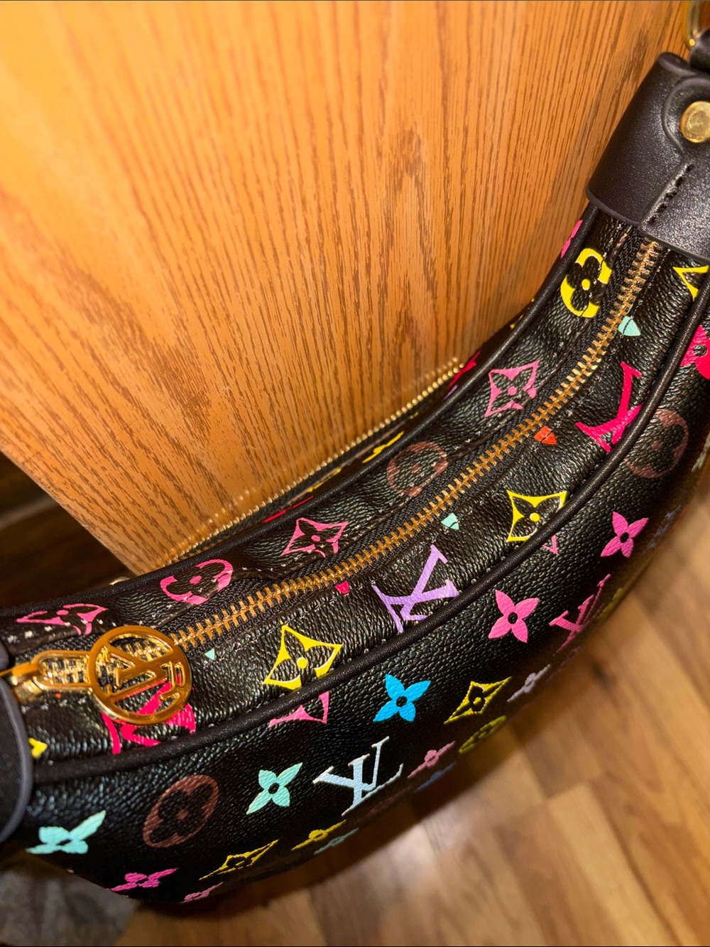 Black Multicolor Monogram Crescent Shoulder Bag - Picture 7 of 10
